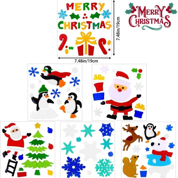 6pcs Christmas Gel Window Clings - Xmas Santa Claus Snowman Snowflake Penguin Ch - Picture 3 of 7